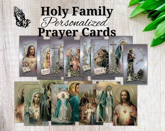 Personalized Holy Family Prayer Cards, Custom Catholic Holy Cards, Gold/Silver Foil, Laminated Memorial Card for Funerals, Easter, Christmas