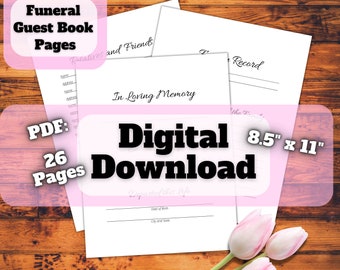 Funeral Guest Book Pages-Instant Digital Download-pdf-26 pages-Size 8.5&quot; x 11&quot;