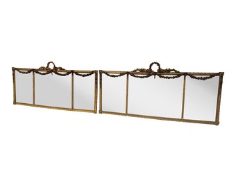1920s Louis XVI Style Carved Gilt Wood Ornate Three Panel Over-Mantle Mirror