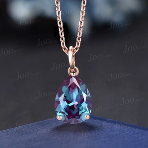 Teardrop Color-Change Alexandrite Necklace Silver/Solid 14k/18k Rose Gold Vintage Personalized Wedding Pendant Women Anniversary Bridal Gift