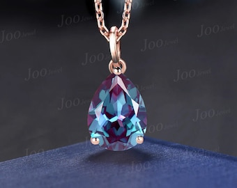 Teardrop Color-Change Alexandrite Necklace Silver/Solid 14k/18k Rose Gold Vintage Personalized Wedding Pendant Women Anniversary Bridal Gift