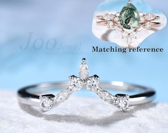 Moissanite Matching Band for Pear/Oval/Kite Cut Engagement Ring,V Shape Ring,Chevron Ring, Minimalist Ring, Curve Wedding Band Stacking Ring
