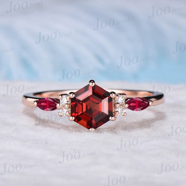 1ct Hexagon Cut Ruby Engagement Rings Red Engagement Rings Rose Gold Moissanite Ruby Wedding Ring July Birthstone Jewelry Anniversary Gifts
