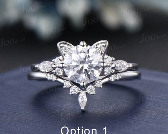 1.2ct Round Moissanite Cat Engagement Ring 14K Rose Gold Animal Cat Shaped Wedding Promise Ring Peekaboo Kitten Unique Gifts for Cat Lover