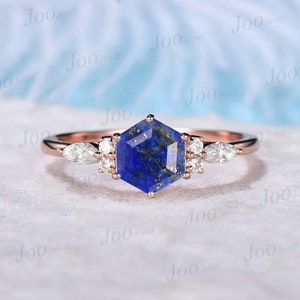 1ct Hexagon Cut Natural Blue Lapis Lazuli Engagement Ring Sterling Silver Lapis Gold Wedding Ring Blue Gemstone Lapis Jewelry Birthday Gifts
