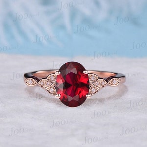 July Birthstone Engagement Ring 1.5ct Oval Cut Red Ruby Celtic Ring Triquetra Engagement Ring Red Ruby Wedding Ring Moissanite Irish Jewelry