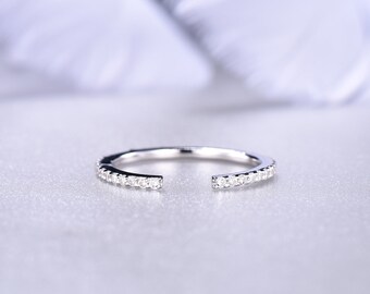 Antique Leaves CZ Diamond Wedding Band Prong Set Gap Stack Band Yellow Gold Plated Silver Ring Matching Band Anniversary Ring Promise Ring