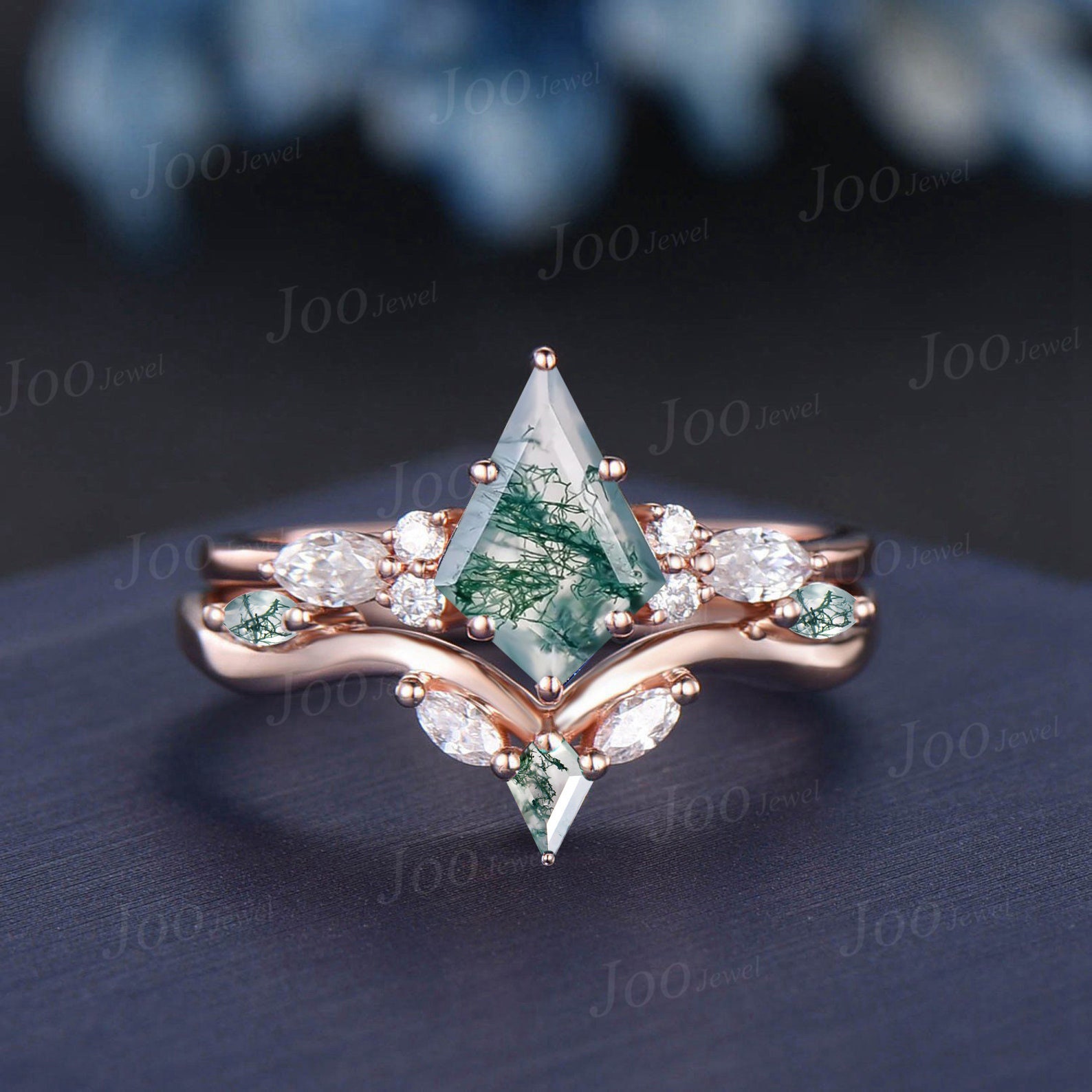 Anillo de compromiso vintage de ágata musgosa natural de ct con