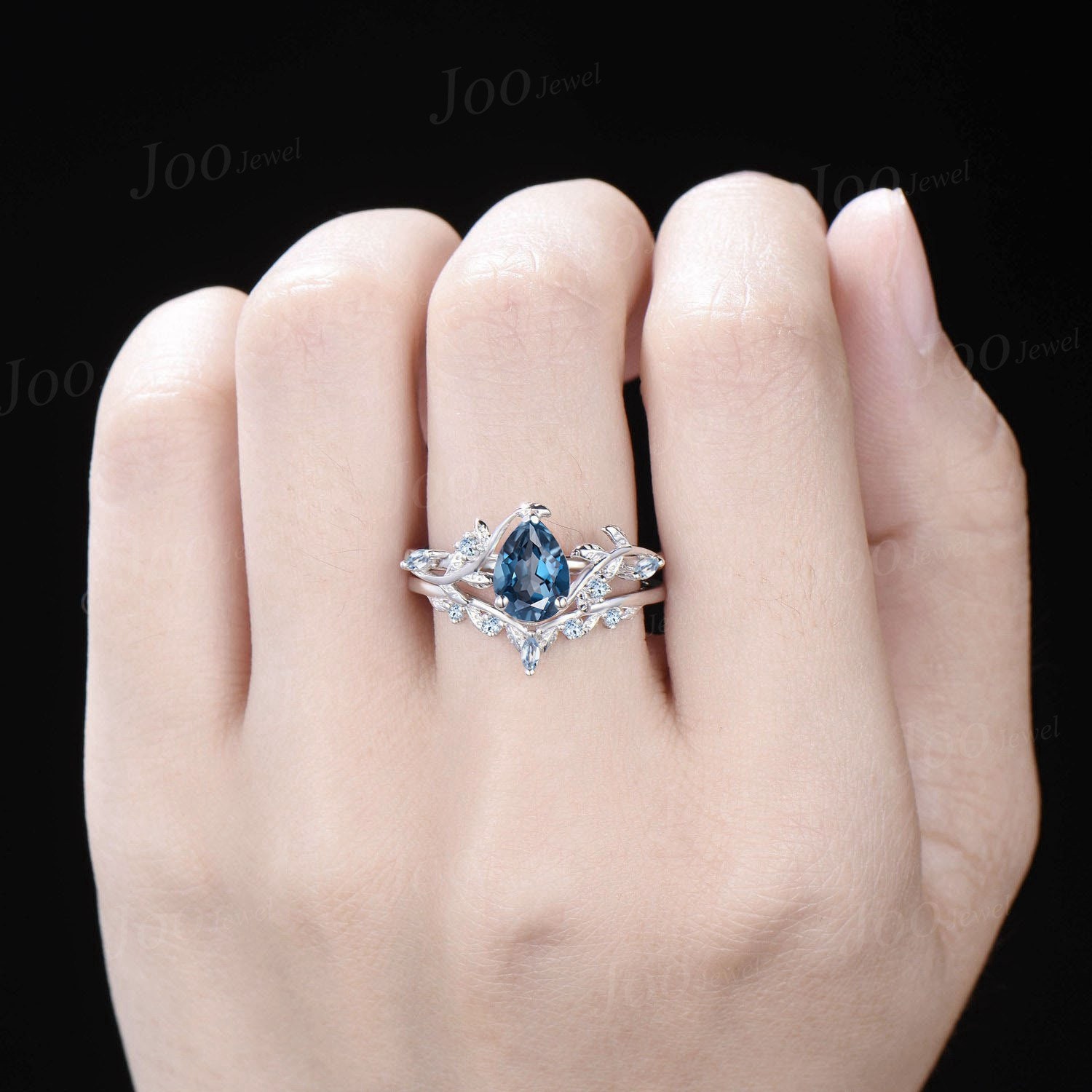 Leaf Branch Nature Inspired Pear Cut Natural London Blue Topaz ...