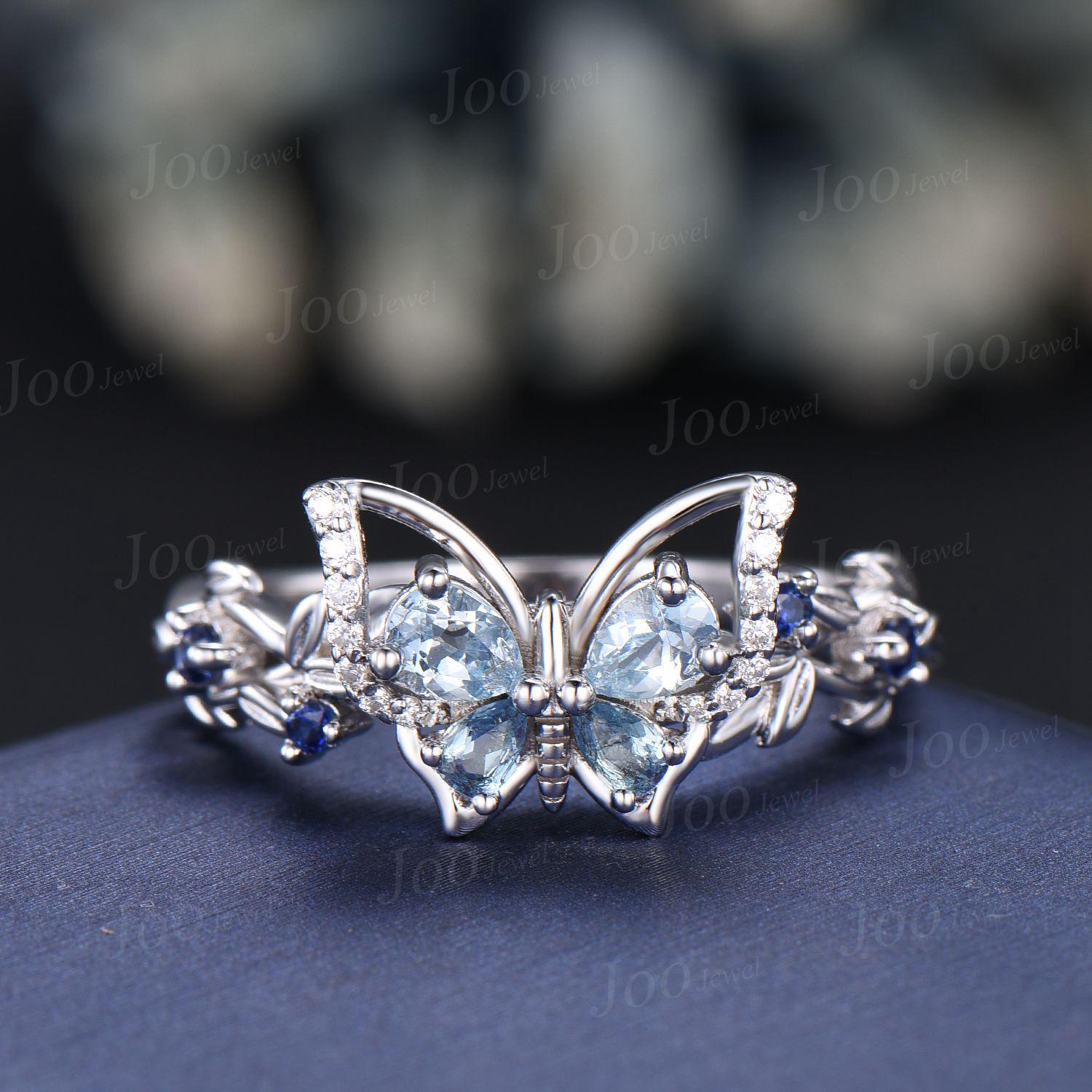 Gorgeous Aquamarine Butterfly Ring – Large Oval Stone In Alloy Silver 7 thumbnail image