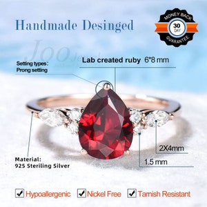 Vintage Pear Shaped Ruby Engagement Ring Sterling Silver 1.25ct Ruby ...