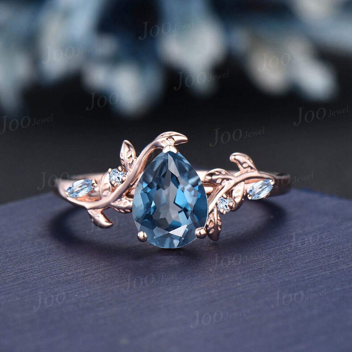 Leaf Branch Nature Inspired Pear Cut Natural London Blue Topaz ...