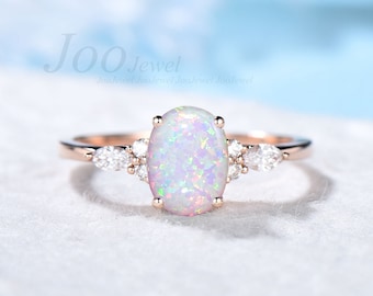 1.5ct Opal Engagement Ring Vintage Rose Gold Wedding Ring Sterling Silver Oval Opal Ring Unique October Birthstone Anniversary Birthday Gift