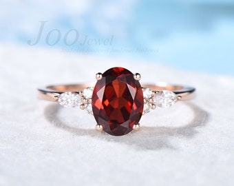 Vintage Oval Cut Natural Garnet Engagement Ring Sterling Silver 1.5ct Red Garnet Wedding Ring Anniversary Gifts January Birthstone Jewelry