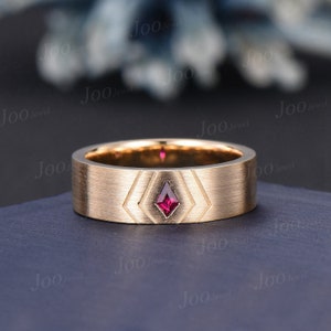 6mm Mens Kite Red Ruby Band 14K Solid Gold Men Solitaire Engagement Ring Brushed Finished Band Womens Ruby Wedding Band Unique Promise Ring