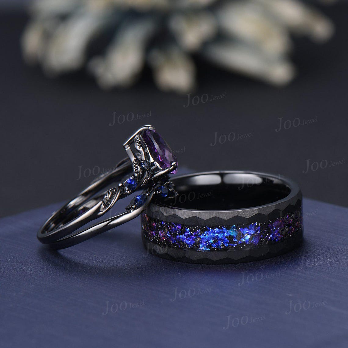 1.25ct Teardrop Cut Natural Purple Amethyst Twig Vine Couples Ring Set ...