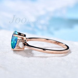 1.5ct Natural Blue Opal Engagement Ring Vintage Rose Gold Wedding Ring Unique Anniversary Gift Galaxy Blue Fire Opal Moissanite Promise Ring