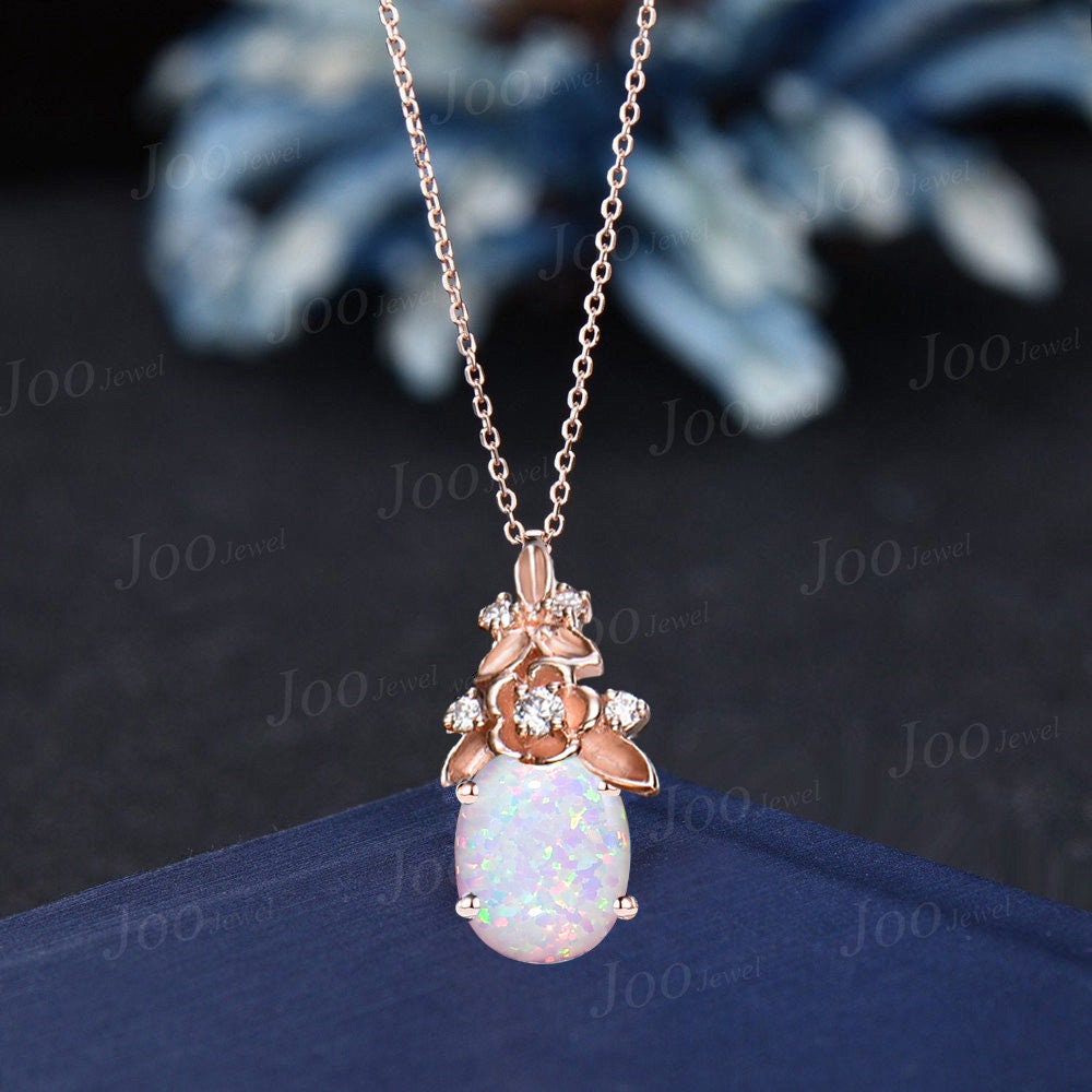 Teardrop Cut White Fire Opal Necklace Solid 14k/18k Rose