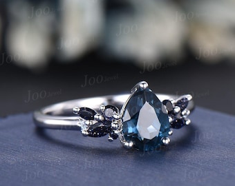 1カラット天然12月誕生石リング ペアー ロンドンブルートパーズリング