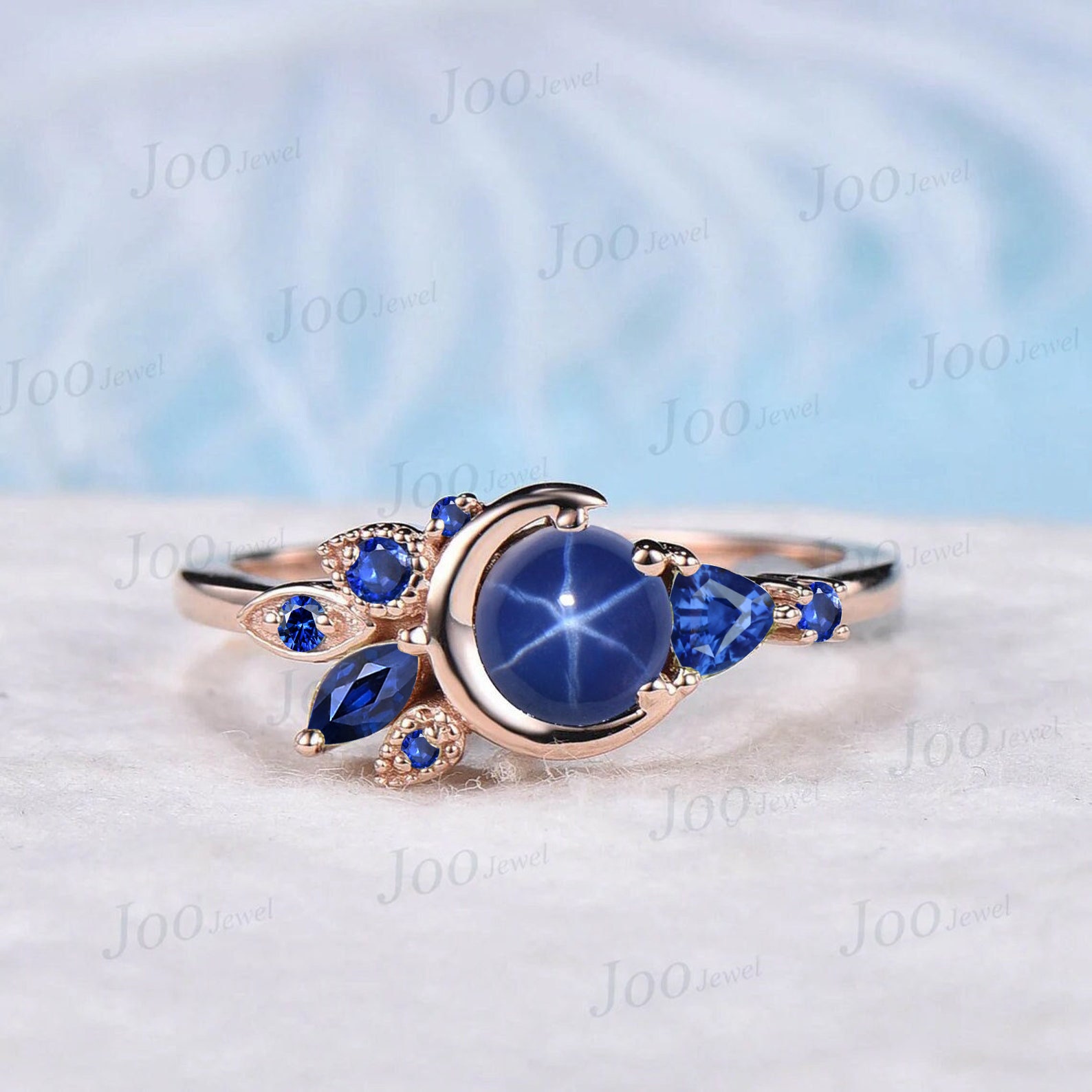Hallmark Fine Jewelry Midnight Sky Crescent Moon Ring in Sterling Silver & 14K Yellow Gold with Created Blue Sapphires and Diamond 6 by Hallmark