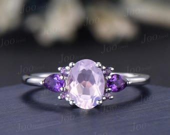Vintage 1.5ct Natural Oval Lavender Amethyst Wedding Ring Rose Gold Promise Ring Alternative Engagement Ring for Women Purple Gemstone Gifts