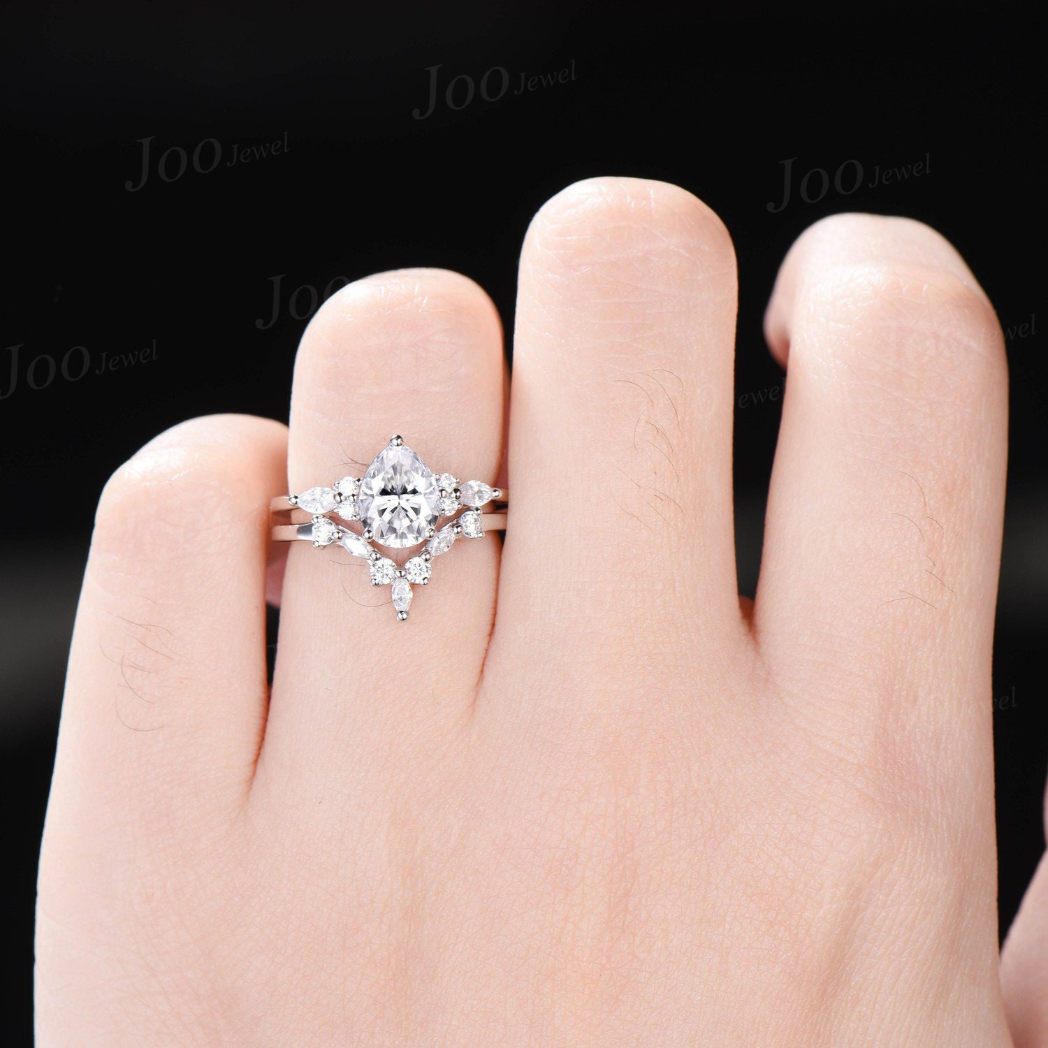 Pear Lab Grown Diamond Engagement Ring Set With IGI Certificate Vintage ...
