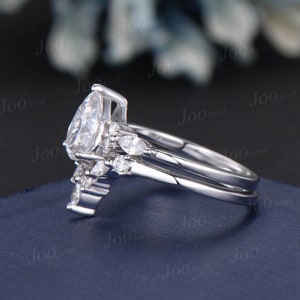 Pear Lab Grown Diamond Engagement Ring Set With IGI Certificate Vintage Diamond Ring Set Marquise Moissanite Ring Unique Diamond Bridal Set image 6