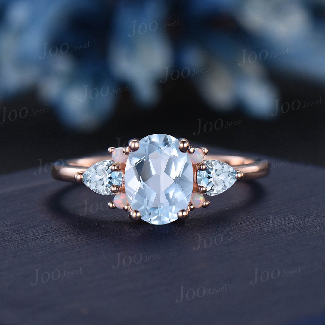 1.5ct Oval Aquamarine Opal Cluster Engagement Ring Vintage - Etsy