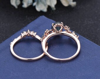 1.5ct Oval Cut Natural Green Moss Agate Emerald Bridal Ring Set