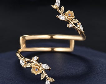 Marquise Cut Moissanite Open Wedding Band Women Floral Stacking Ring Enhancer Wedding Band Leaf Vine Matching Band Bridal Branch Ring Gifts