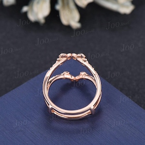 Double Curved Wedding Band 10K Solid Gold leaf Flower Enhancer Wedding Ring Guard for Women Unique Stackable Chevron Band Anniversary Gifts image 10