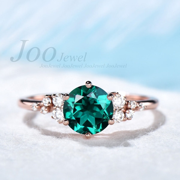 Sterling Silver May Birthstone Ring Green Emerald Promise Ring Round Vintage Proposal Ring Personalized Gift for Her Anniversary Ring Dainty