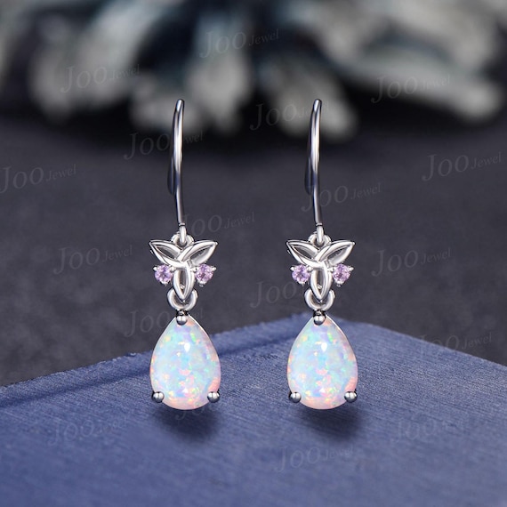 7×9mm ティアドロップカット ホワイトオパール フックイヤリング