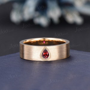 6 mm herenband peer natuurlijke granaat heren geborstelde trouwring 14K geelgouden granaat belofte pink ring mat gouden solitaire ring mannelijk