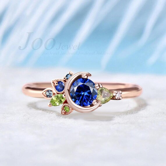 Moon / Beam Ring with Blue Sapphires