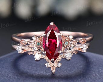 1CT Marquise Cut Natural Garnet Leaf Flower Engagement Ring Rose Gold,January Birthstone Ring for Women,6 Prong Marquise Wedding Bridal Gift