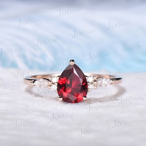 Vintage Pear Shaped Ruby Engagement Ring Sterling Silver 1.25ct Ruby Bridal Wedding ring Anniversary Gift For Her July Birthstone Jewelry