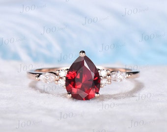 Vintage Pear Shaped Ruby Engagement Ring Sterling Silver 1.25ct Ruby Bridal Wedding ring Anniversary Gift For Her July Birthstone Jewelry
