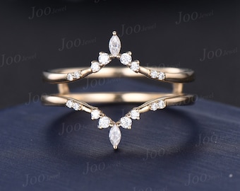 Double Curved Moissanite Wedding Band 14K Gold Enhancer Stacking Matching Nesting Band Bridal Wedding Promise Ring Jacket Anniversary Gifts