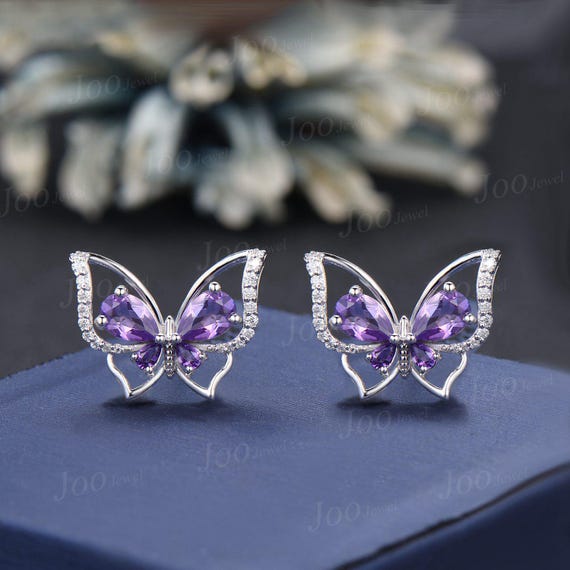 Teardrop Butterfly Stud Earrings 925 Sterling Silver Natural