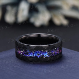 8 mm Schwarz Wolfram Herrenring No-Fading Versprechen Verlobungsring Orion Nebel Galaxy Verlobungsring Comfort-Fit Band für Männer Weltraum Ring