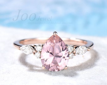 Sterling Silver Pear Shaped Morganite Ring 18K Rose Gold Vermeil Ring Morganite Engagement Promise Ring Anniversary Birthday Gift For Her