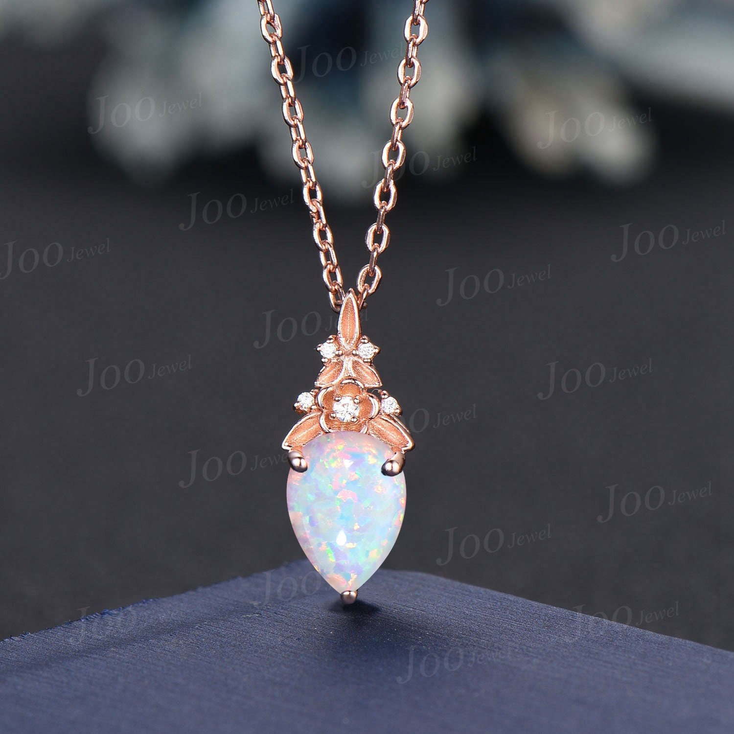 Teardrop Cut White Fire Opal Necklace Solid 14k/18k Rose Teardrop Cut White Fire Opal Necklace Solid 14k/18k Rose