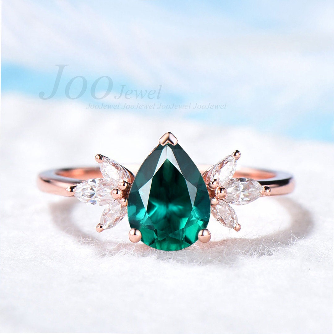 Emerald Ring Pear Green Gemstone Ring Marquise Cluster Ring May Birthstone  Jewelry Anniversary Promise Gift Vintage Personalized Bridal Ring - Etsy, image size:1080x1080