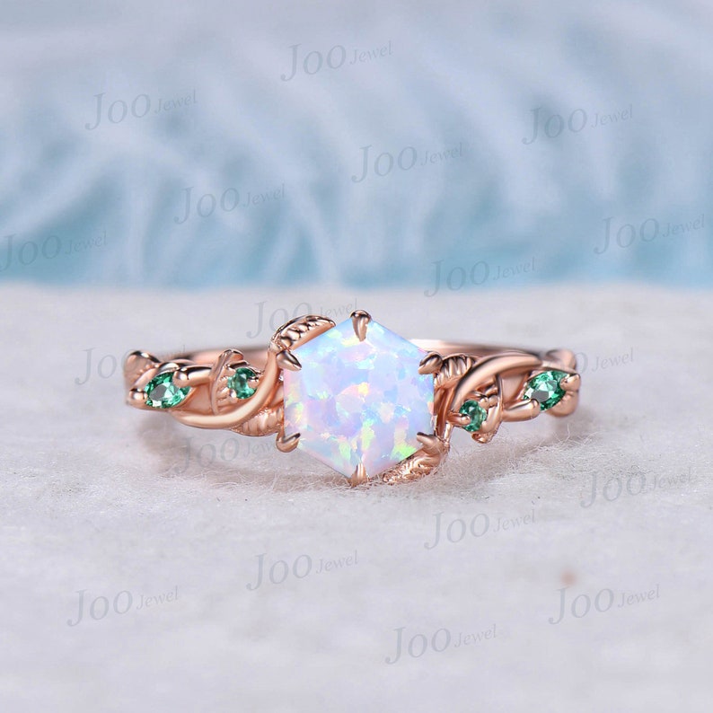 Nature Inspired Twig Opal Ring Set 10K Rose Gold Hexagon Opal - Etsy