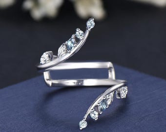 Alexandrite Enhancer Wedding Band Leaf Bypass Ring White Gold Moissanite Alternative Wedding Band June Birthstone Adjustable Ring Jacket