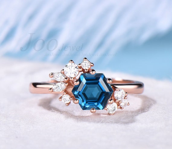 1ct Natural London Blue Topaz Ring Sterling Silver Ring Hexagon