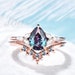 Pear Alexandrite Engagement Ring Set Marquise Moissanite Ring Lace Milgrain Alexandrite Wedding Band June Birthstone Ring Color Change Stone