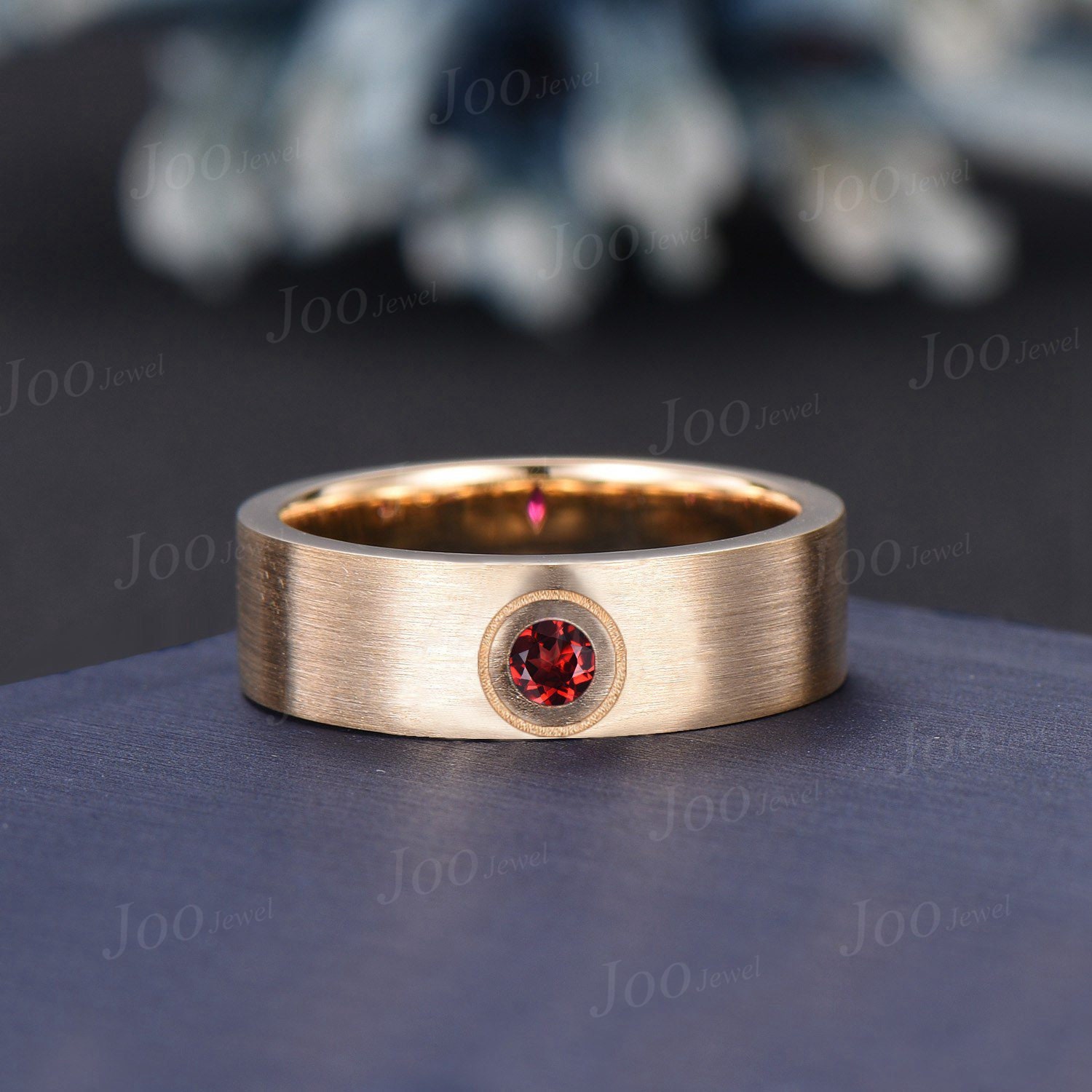 6mm Natural Garnet Mens Brushed Wedding Band 14K Yellow Gold Princess Cut Garnet Promise Ring Pinky Ring Matte Finish Gold Wedding Band Mens Etsy Australia