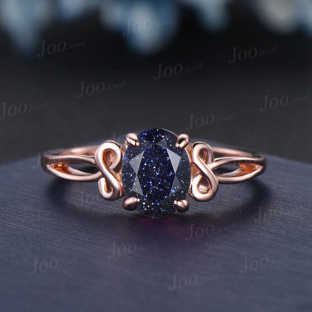 Galaxy Blue Sandstone Infinity Twist Wedding Ring 1.5ct Oval Cut Blue ...